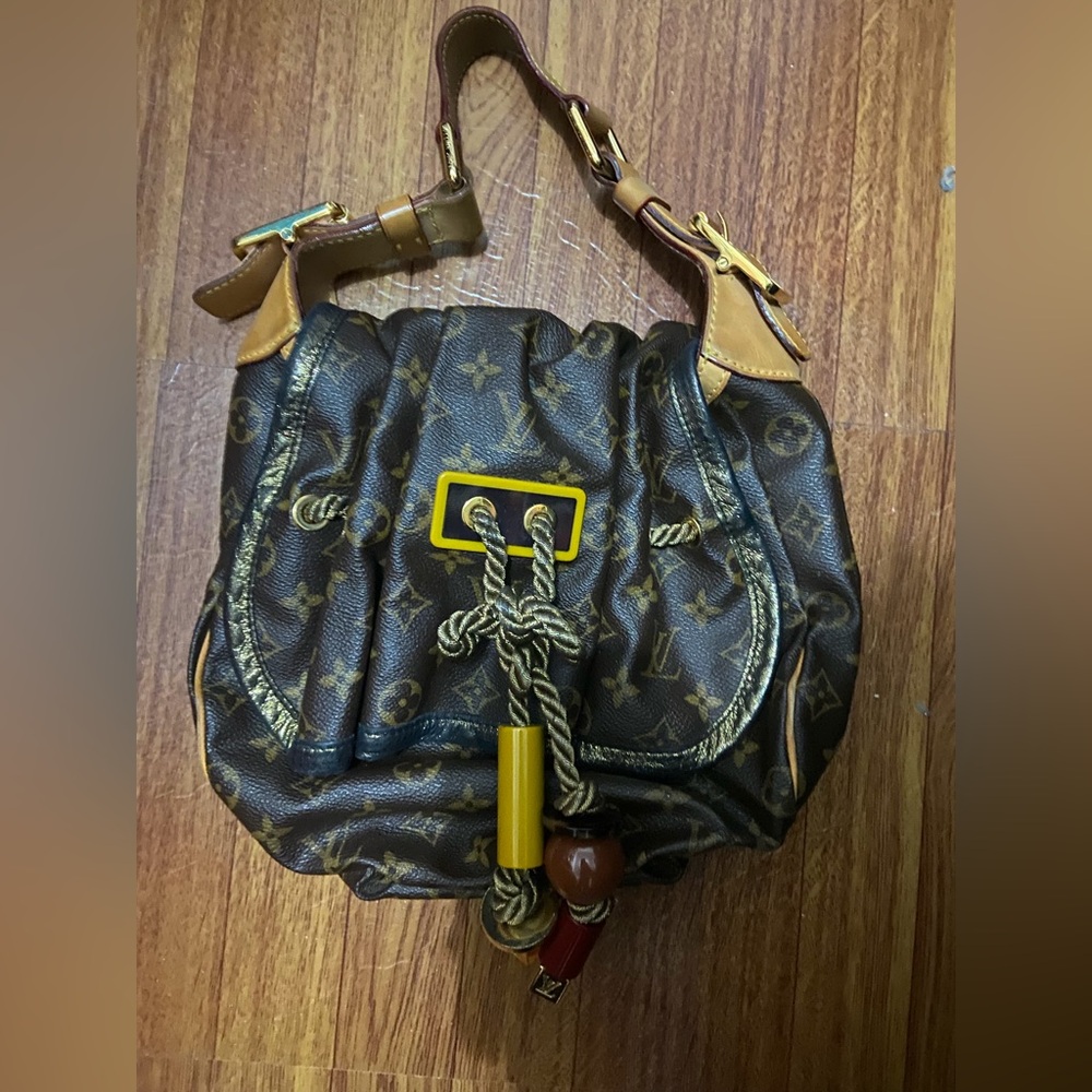 Louis Vuitton Brown Monogram Drawstring Hobo with Tan Accents